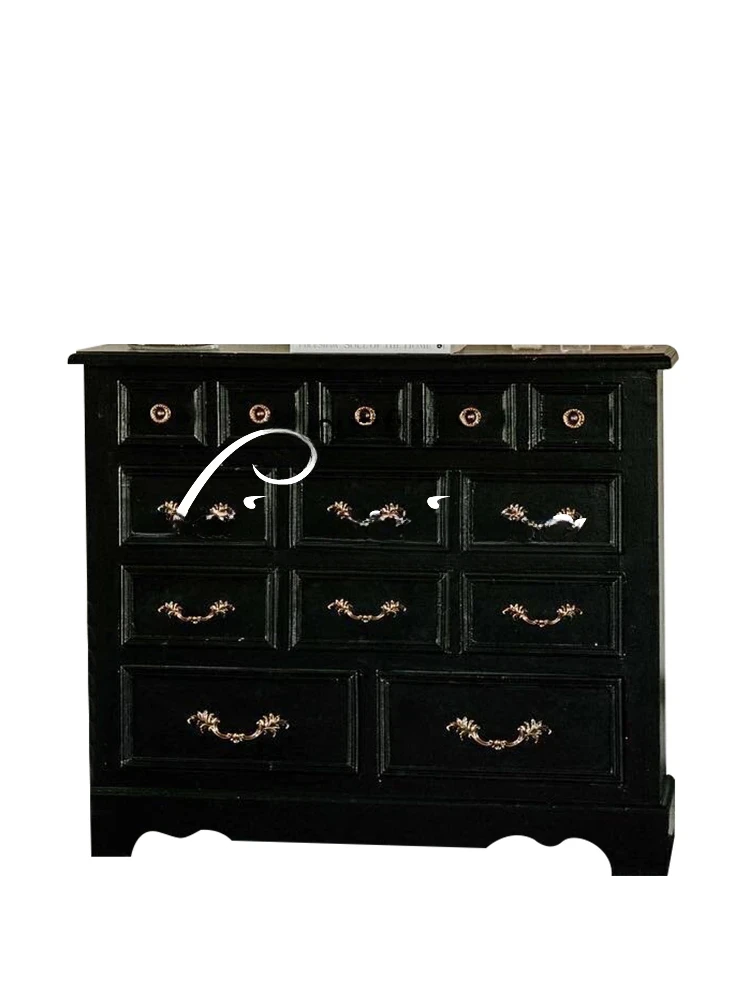 

] Black Chest of Drawers/Solid Wood Drawers/Classical Storage/French Side Cabinet