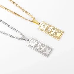 Stainless Steel Us 100 Dollar Bill Pattern Pendant Necklace Million Dollar Punk Fashion Jewelry Men's Gift