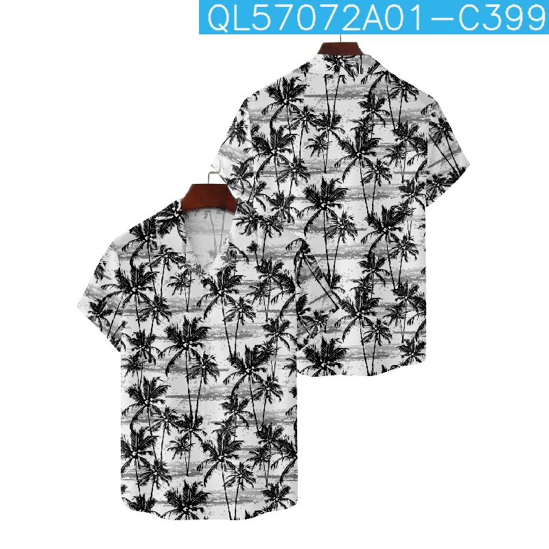 

Spring Summer Floral Pattern 3D Daisy Print Men's Beach Shirt Short Sleeve Lapel Shirt Hawaiian Button Top Men's Short Shirt