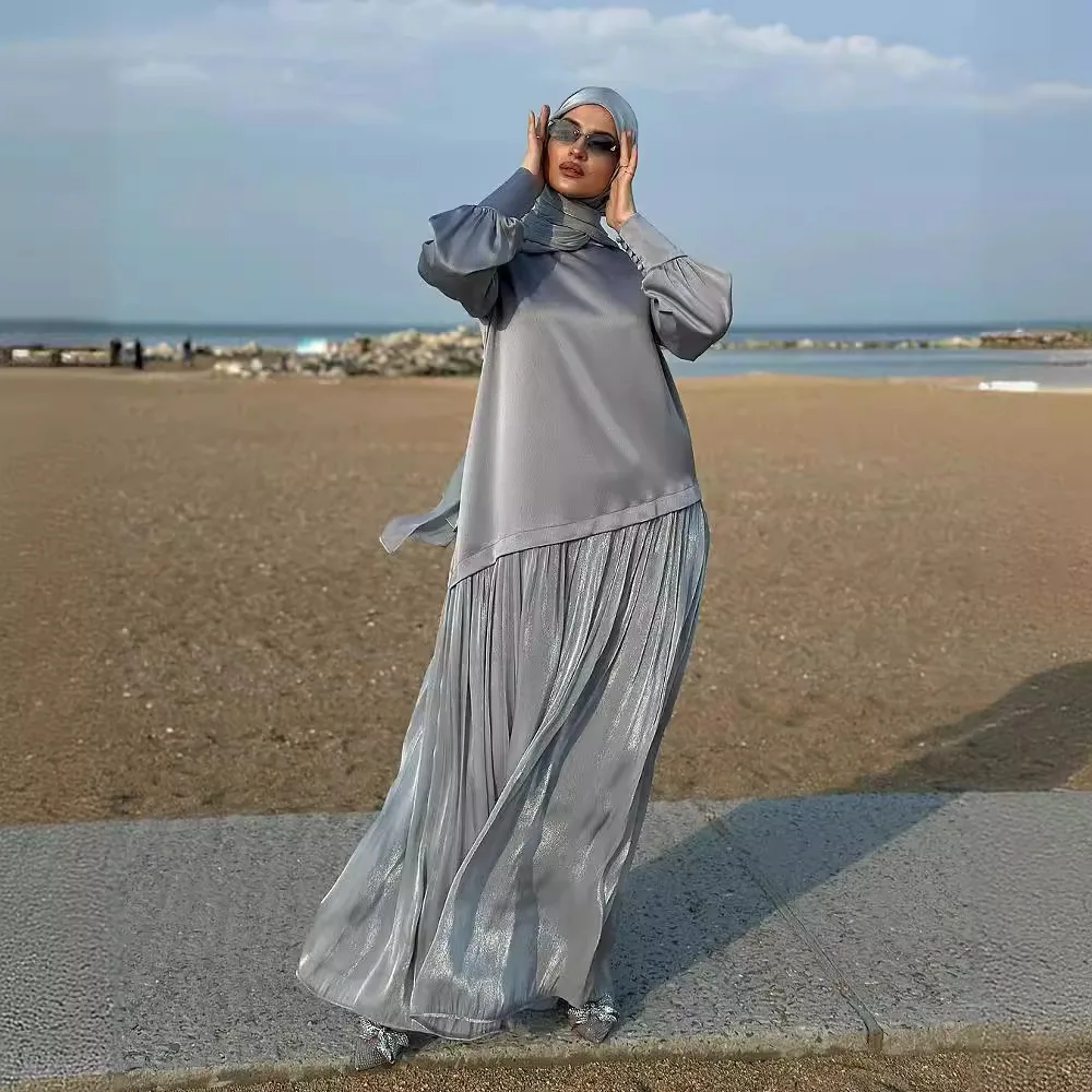 

New fashion high-end Middle East Dubai long-sleeved top splicing dress women's long dress simple temperament elegant versatile h
