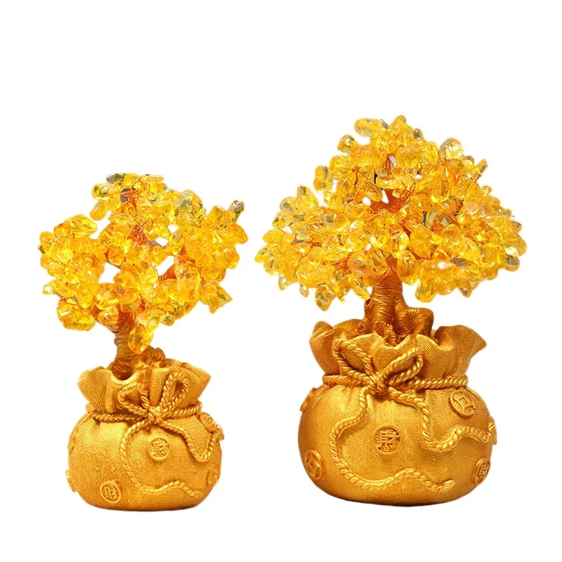 Yellow Crystal Wealth Tree Feng Shui Ornament Home Decoration Creative Living Room Entrance Small Money Tree