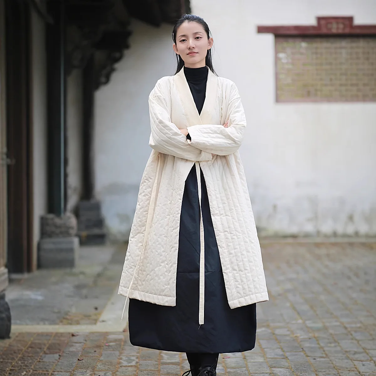 

Cotton Coat Women's Clothing Original Literary New Parka Mujer Asymmetrical Collar Belt Quilted Jacket Autumn Long Coat Trendy