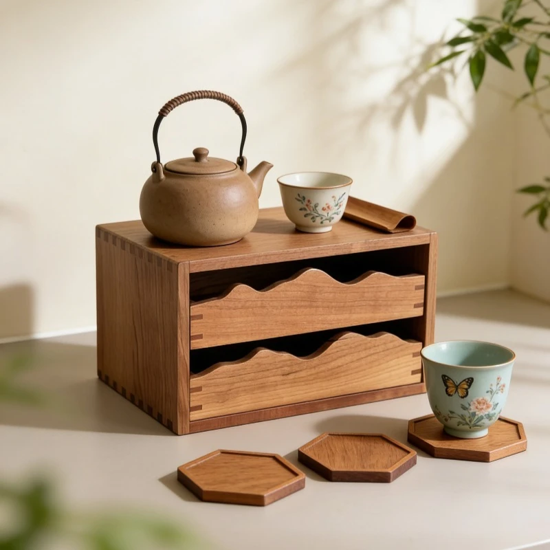 Solid Wood Multi Layer Visible Desktop Storage Box Chinese Style Eco Friendly Drawer Organizer for Home Use