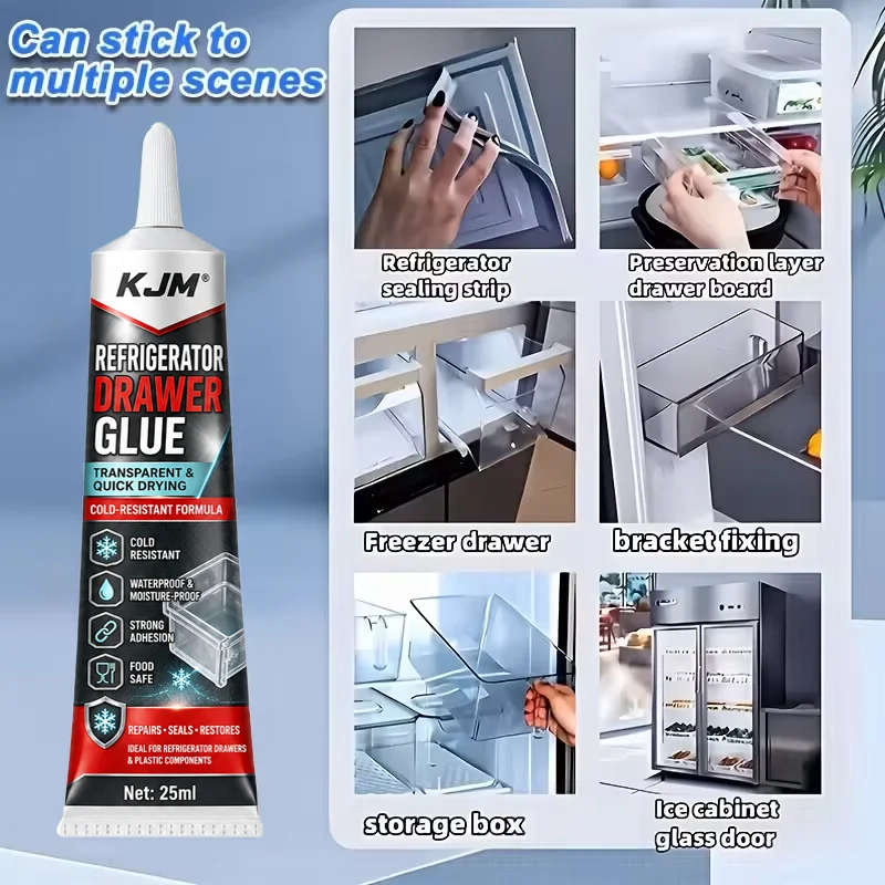 KJM Refrigerator Plastic Repair Adhesive Clear Fast Setting Glue For Freezer Drawer Shelf Crack Cold Proof Strong Bond