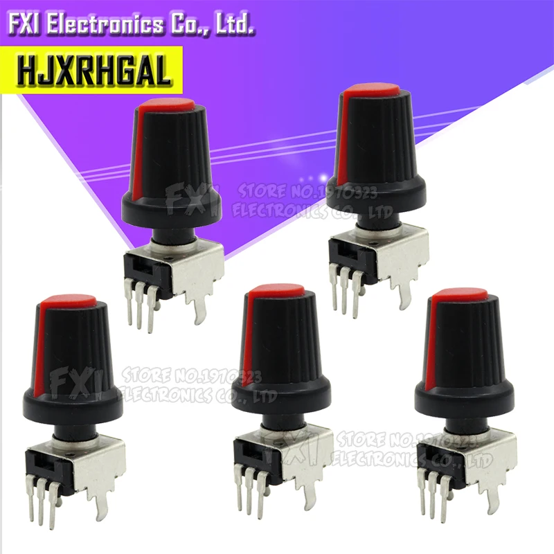 5Set=10PCS Vertical 1K ~ 500K Ohm Adjustable Resistor  3pin Seal Potentiometer for Arduino with knob Red cap (5PCS+5PCS)