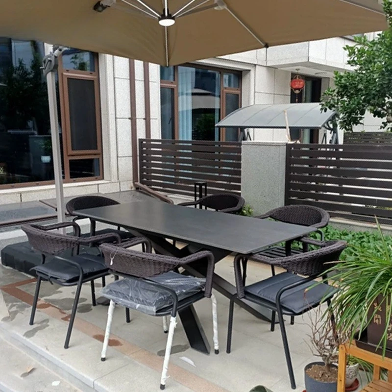 Outdoor Garden Table and Chair Villa Garden Outdoor Leisure High-end Furniture Outdoor Tea Table Rattan Slate