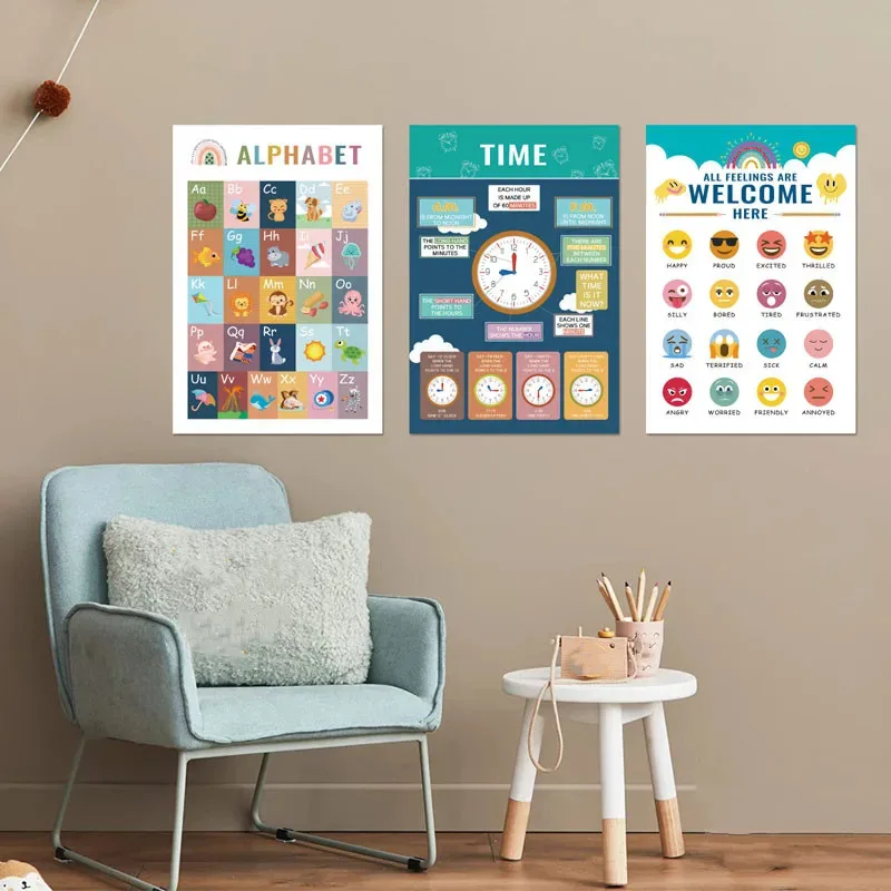 16 عبوة من ملصقات الحائط للتعليم في مرحلة الطفولة المبكرة على الطراز البوهيمي، لوحات زخرفية للأطفال، لعبة حسية مبكرة باللغة الإنجليزية