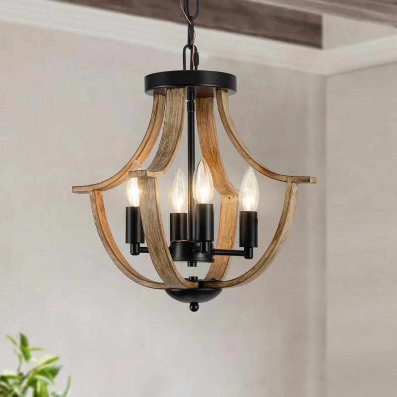 Retro wood grain bedroom island table suction dual-purpose chandelier