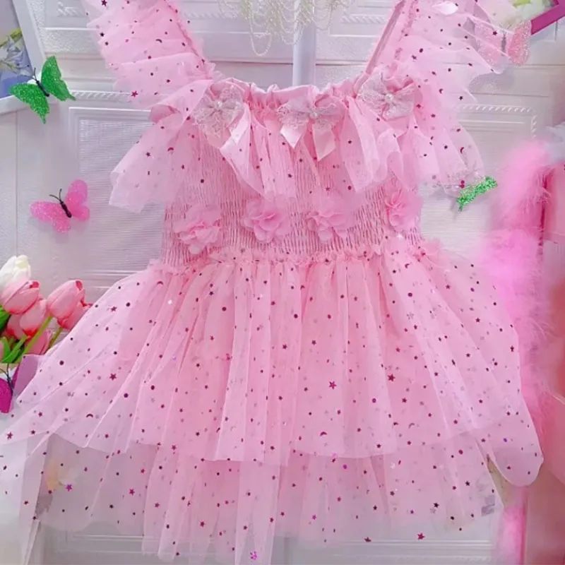 

Pink JSK Dress Sexy Girl Bow Lace Slimming Short Dress Sissy COS Cross-dressing Mini Dress ABDL Princess Tulle Puffy Dress