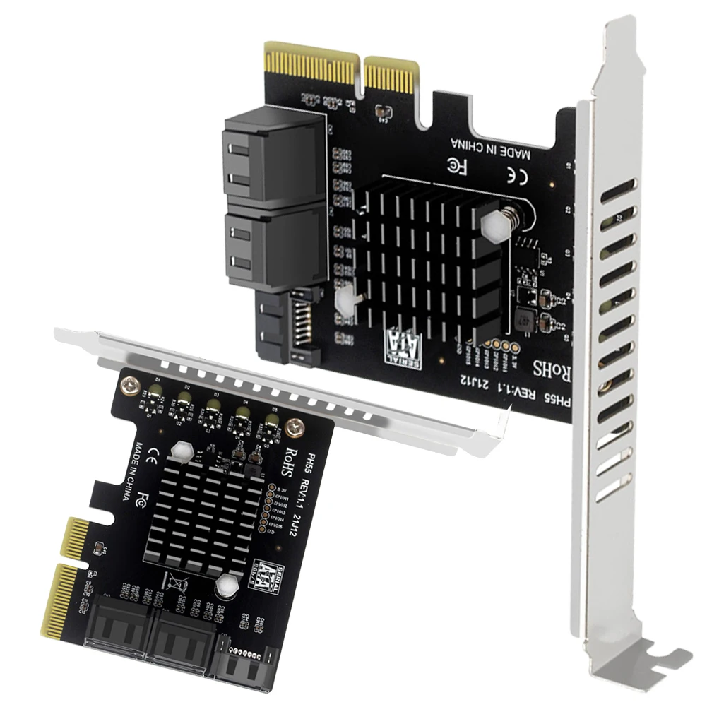 

Карта расширения PCIe на 5 портов SATA3.0 Чип Jmb585 Карта расширения PCI-E к SATA поддерживает каскадную отделку для настольных ПК