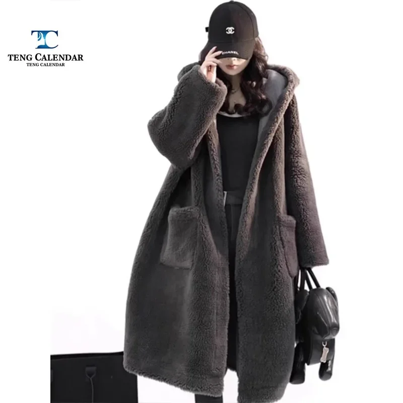 

Imitation Lamb Fur Coat, Medium To Long Hooded Loose and Thick Deer Fur Fur Integrated Coat, Women's Autumn and Winter New Style