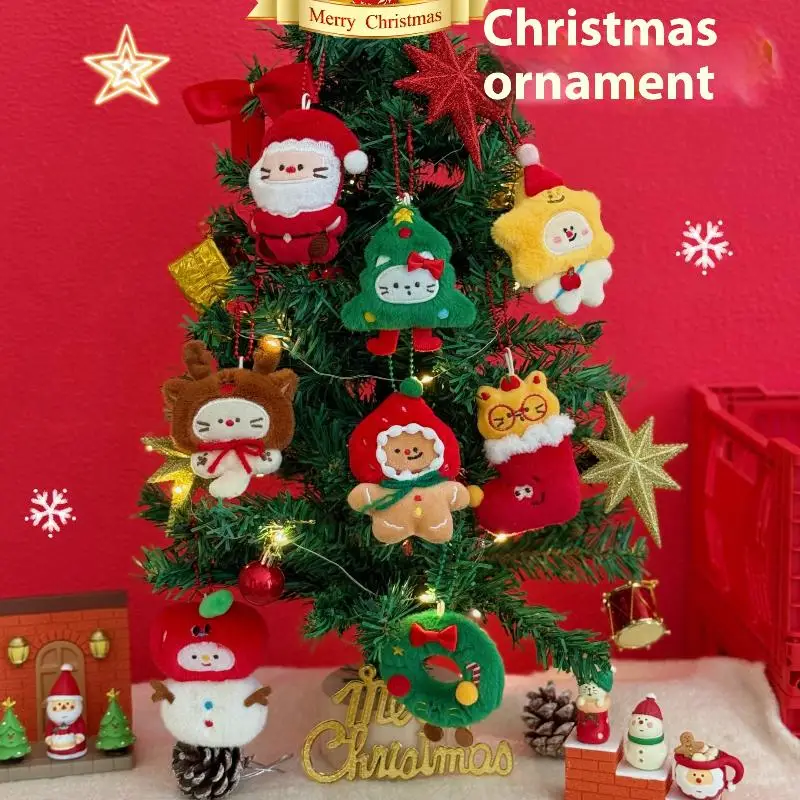 Cartoon Kerst Pluche Pop Hanger Sleutelhanger Pluizig Leuke Creatieve Soft Gevulde Pop Rugzak Hanger Decoratieve Accessoires