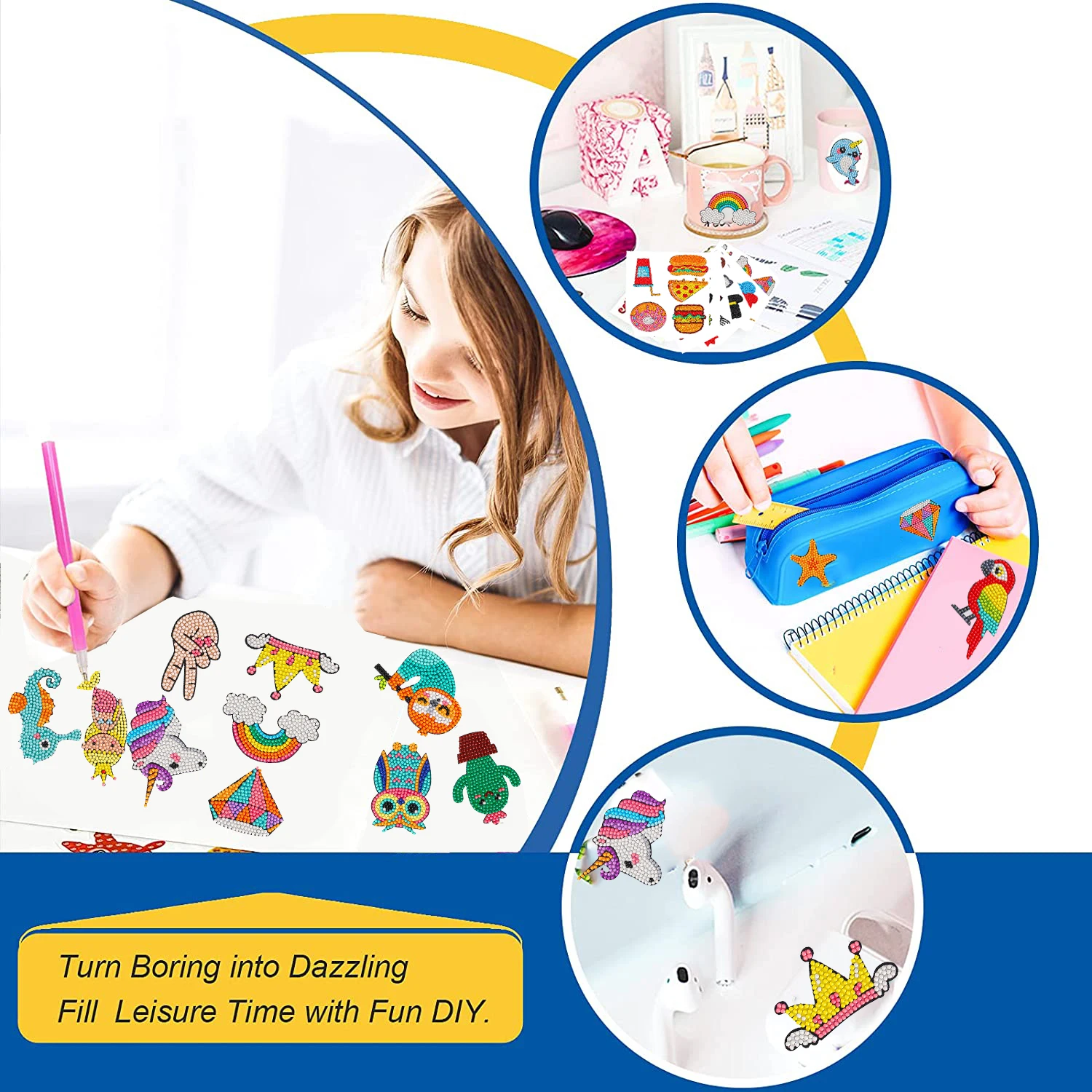 Kit de peinture diamant bricolage pour enfants, autocollants animaux de dessin animé, jouet de puzzle en cristal, peinture par numéros, cadeaux