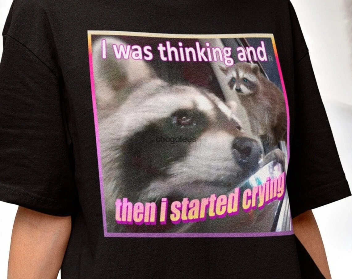 Raccoon I Was Thinking And Then I Started Crying Meme Shirt - Raccoon Meme Tee - Opossums Meme - Raccoon Tanuki Shirt - Eat Tras