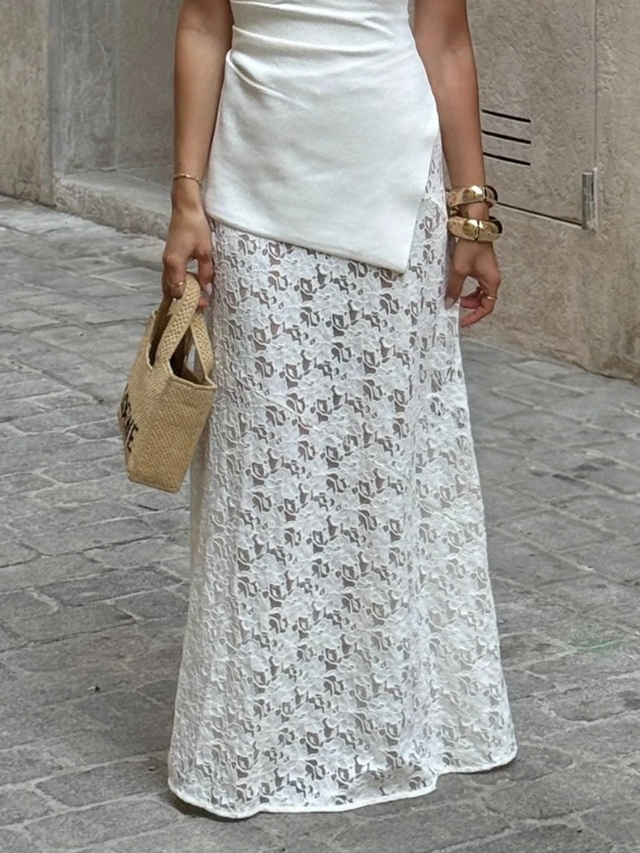

Wolfeel женская шикарная уличная одежда белые жаккардовые юбки длиной до щиколотки кружевная юбка-миди стильная повседневная юбка женская одежда