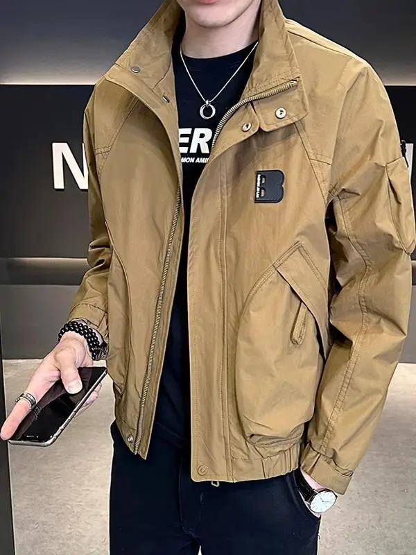 

Повседневное модное мужское пальто с воротником-стойкой, рабочая одежда, весна-осень, новый модный бренд Haome, молодежное полиэфирное волокно