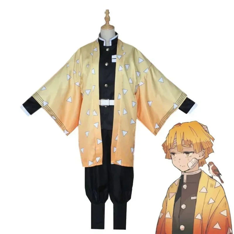 Anime Demon Moordenaar Kimetsu No Yaiba Agatsuma Zenitsu Cosplay Kostuum Mannen Vrouwen Kimono Uniform Canival Feest Kostuum Geschenken