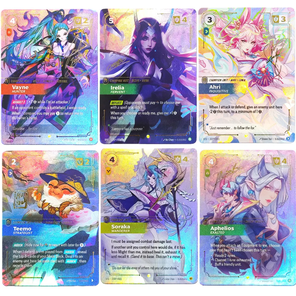 

Коллекционная карточная игра Proxy Riftbound League of Legends Spiritforged SFD: Вейн, Ари, Ирелия, Бард, Тимо, Йон, Ясуо (Сигнатурные)