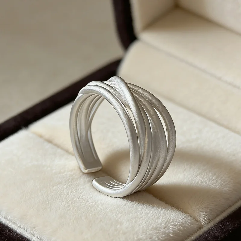 925 Silver Frosted Multi-Layer Rings For Women Dating Ring Vintage Chrome Jewelry Wedding Dresses Accessories Jewellery