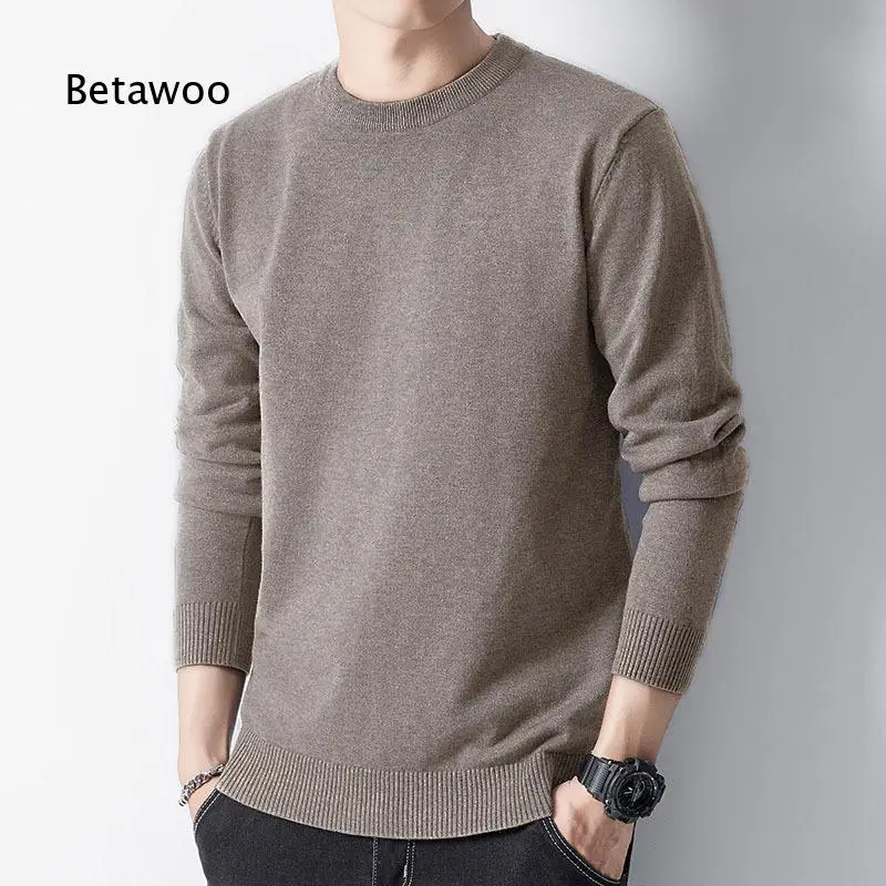 Mens Fleece Lined Knit Sweater Thick Warm Round Neck Pullover Tops Elegant Basic Undershirt For Autumn And Winter Daily Matchin
