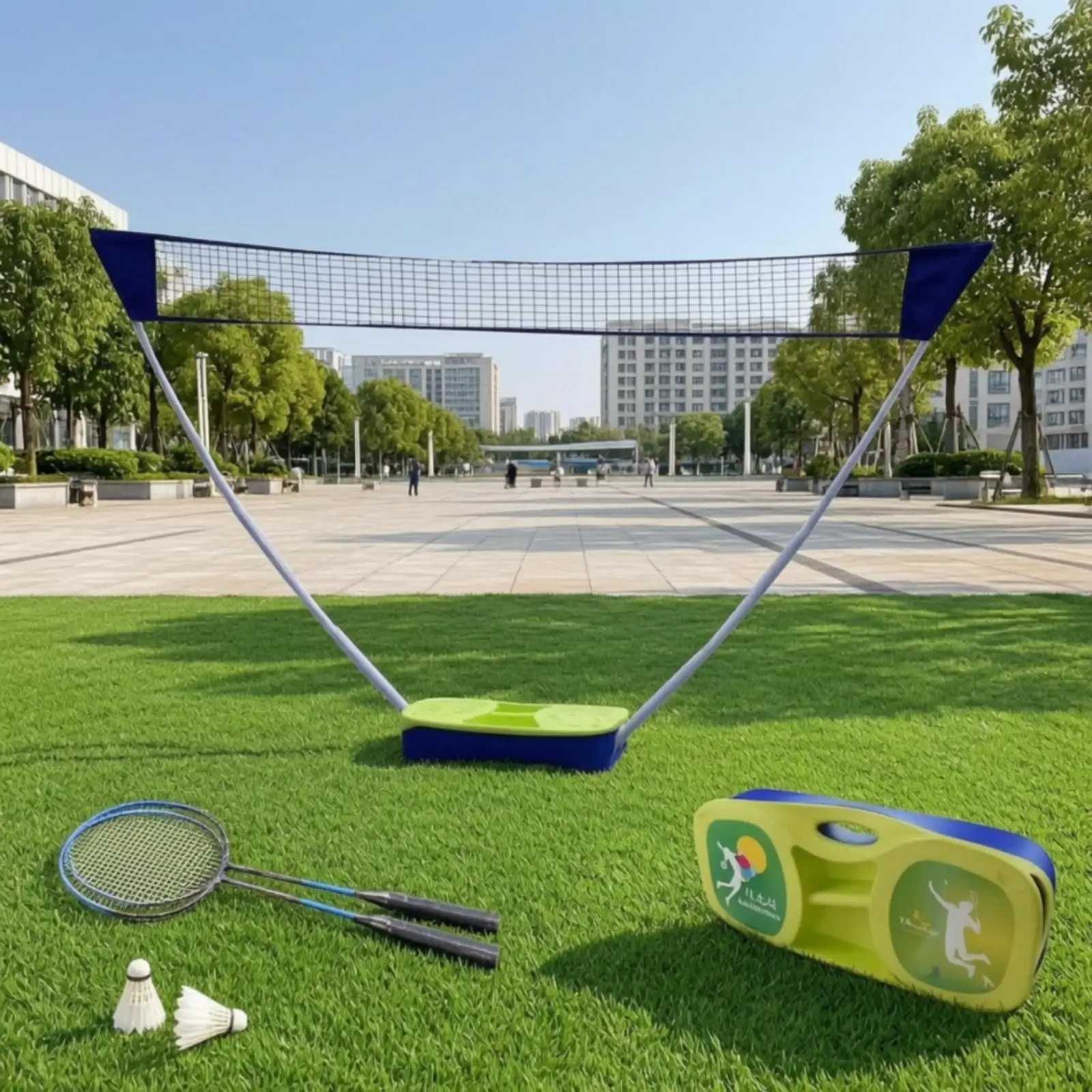 Badminton Net with Stand Compact Badminton Pole System Foldable for Park