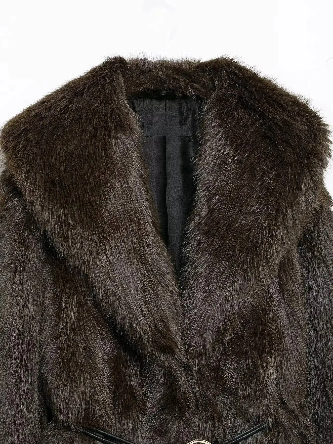 Quente pele do falso feminino novo outono inverno com cinto rua sle solto ajuste longo sve casaco com gola thiened outerwear