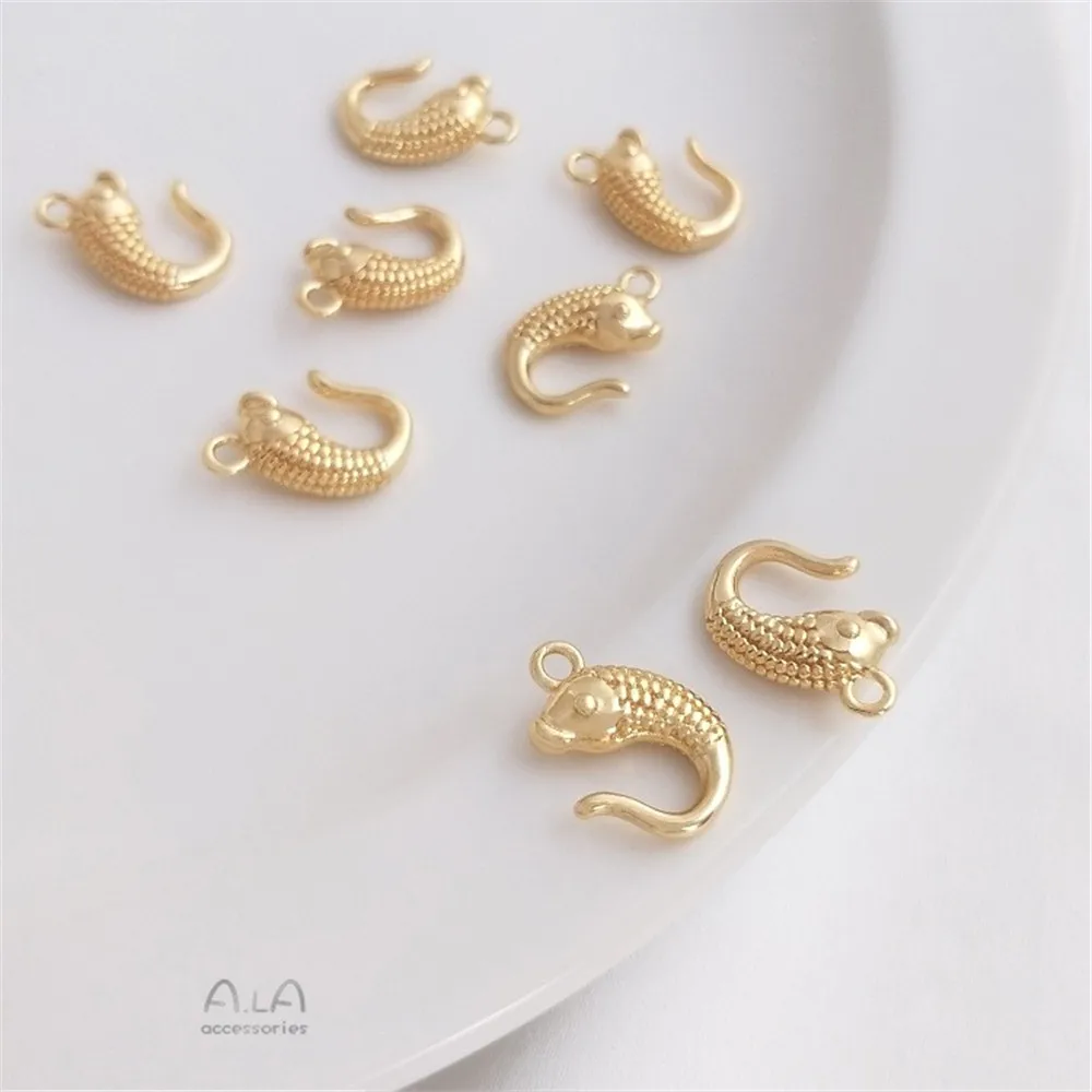 

14K Gold Color Fish-shaped Connection Buckle Pendant Fish Hook Closing Buckle Handmade Jewelry Buckle Diy Necklace Accessories