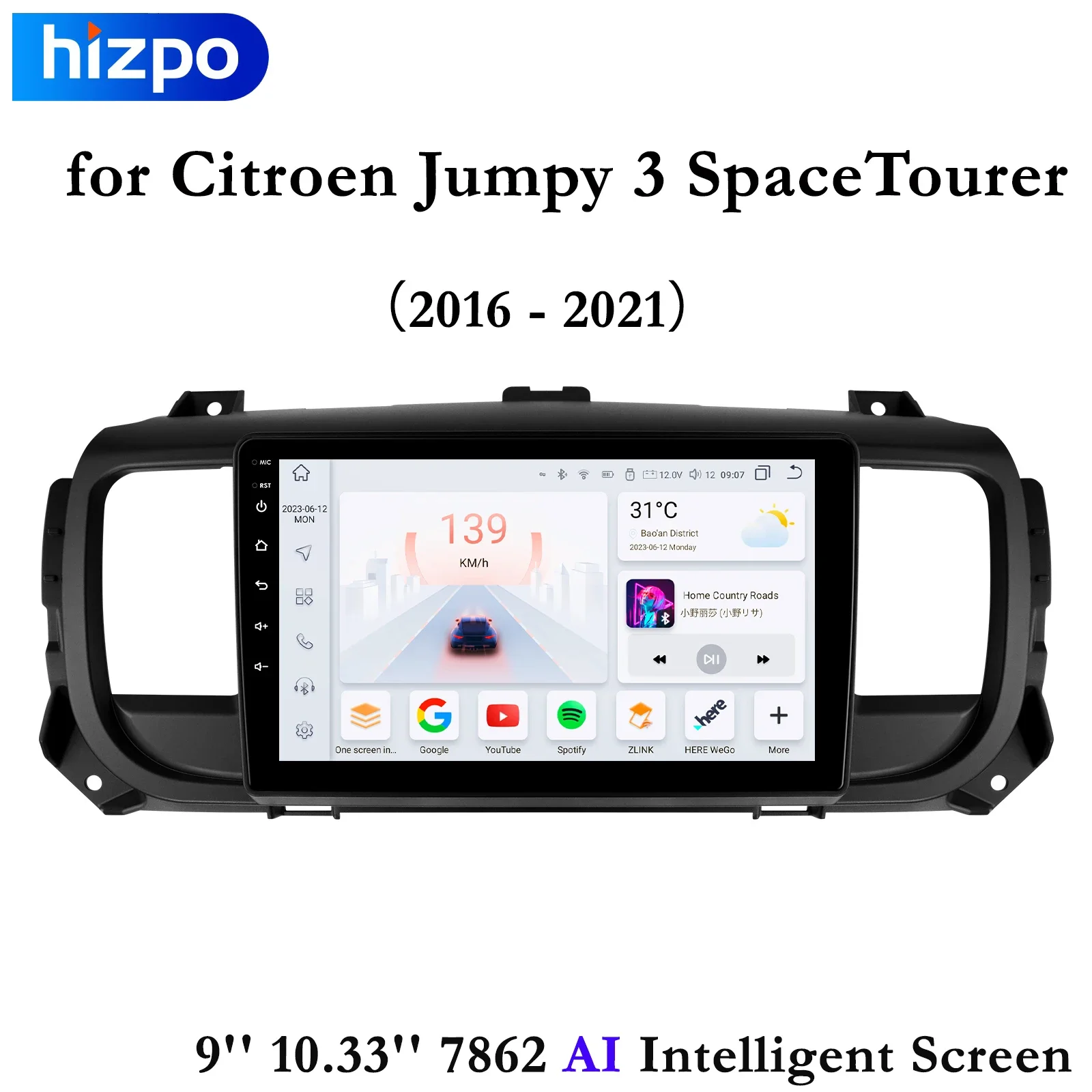 Carplay 4G 9'' 10.33'' 2din Android Car Radio for Peugeot Expert 3 Citroen Jumpy 3 SpaceTourer 2016-2021 Multimedia Video Player