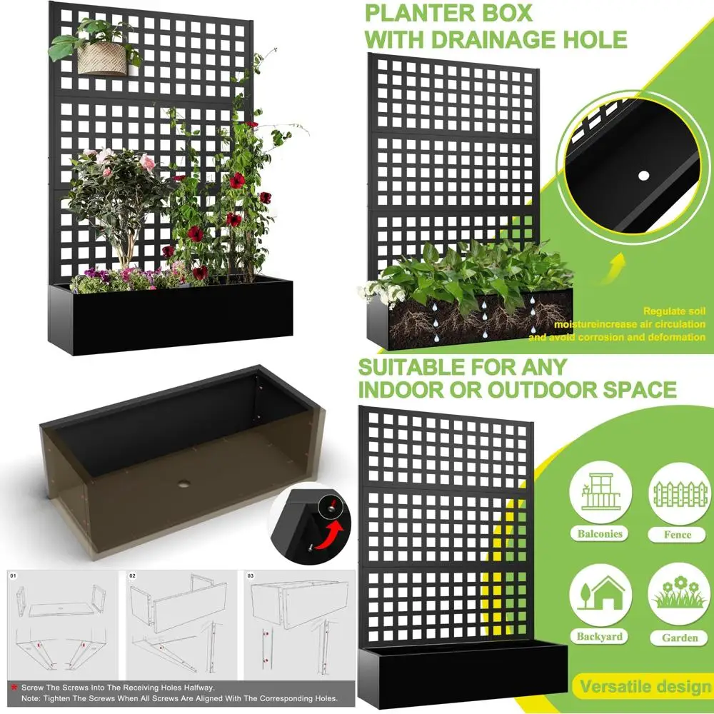 

Металлический горшок с решеткой, экраном конфиденциальности альпинистского растения, приподнятой садовой кроватью на открытом воздухе