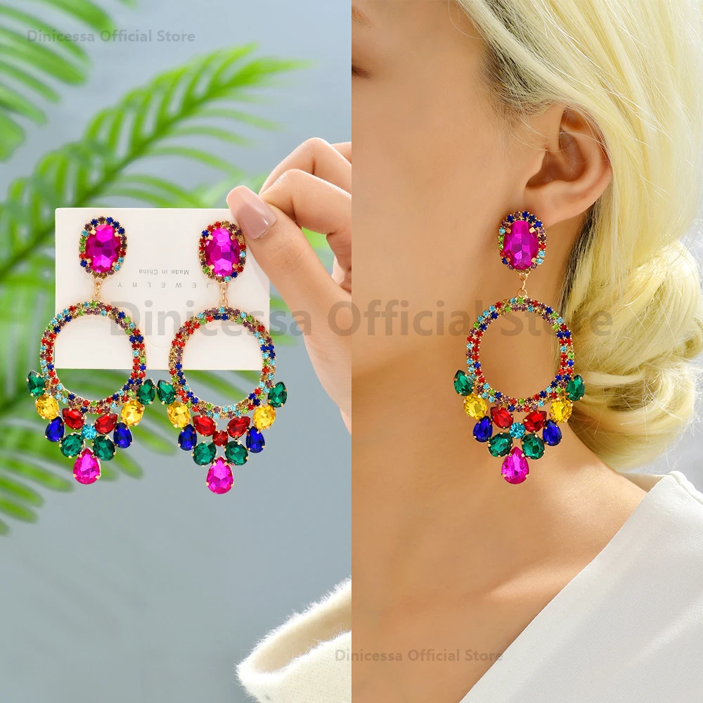 Fashion Multicolor Crystal Glamorous Decor Bride Unusual Wedding Party Jewelry Trend Luxury Design Dangle Earrings For Women