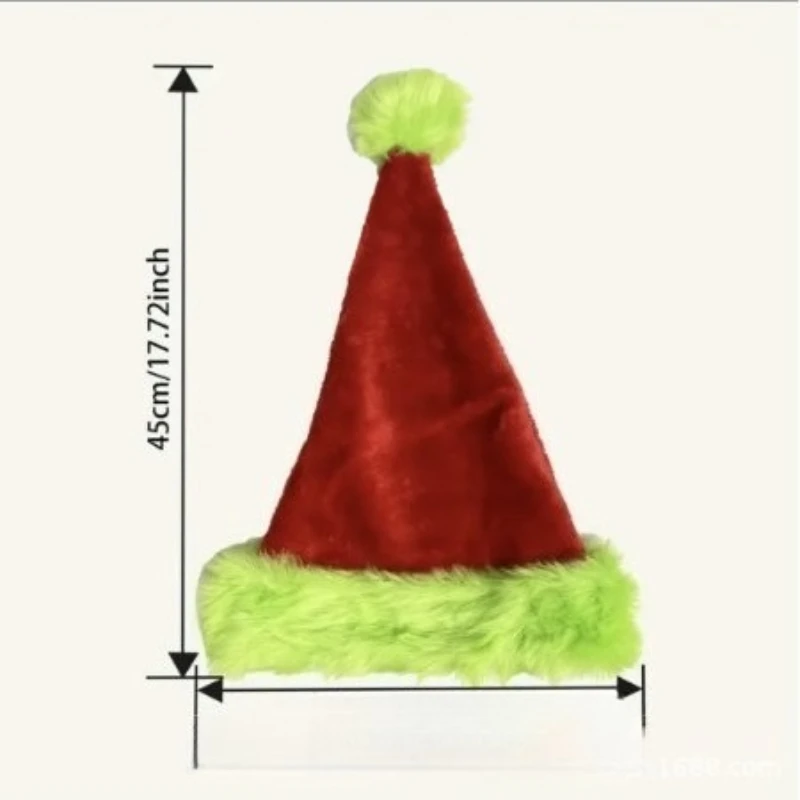 قبعة عيد الميلاد عيد الميلاد قبعة عيد الميلاد الفلورسنت الأخضر الديكور قبعة عيد الميلاد الحمراء من جلد الغزال طبقة مزدوجة لوازم الحفلات