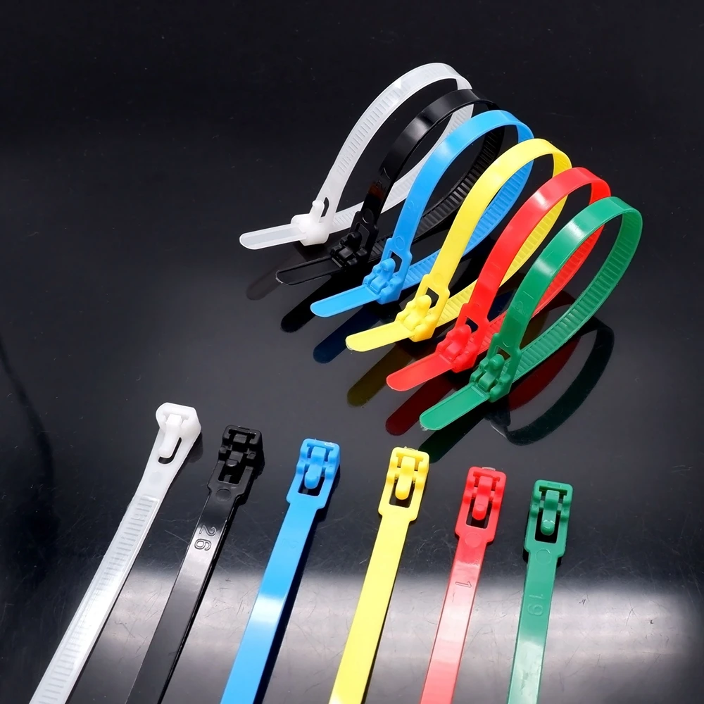 25pcs Plastic Reusable Cable Zip Ties Releasable Nylon Fixed Binding Color Black And White Disassembly Reuse May Loose Slipknot