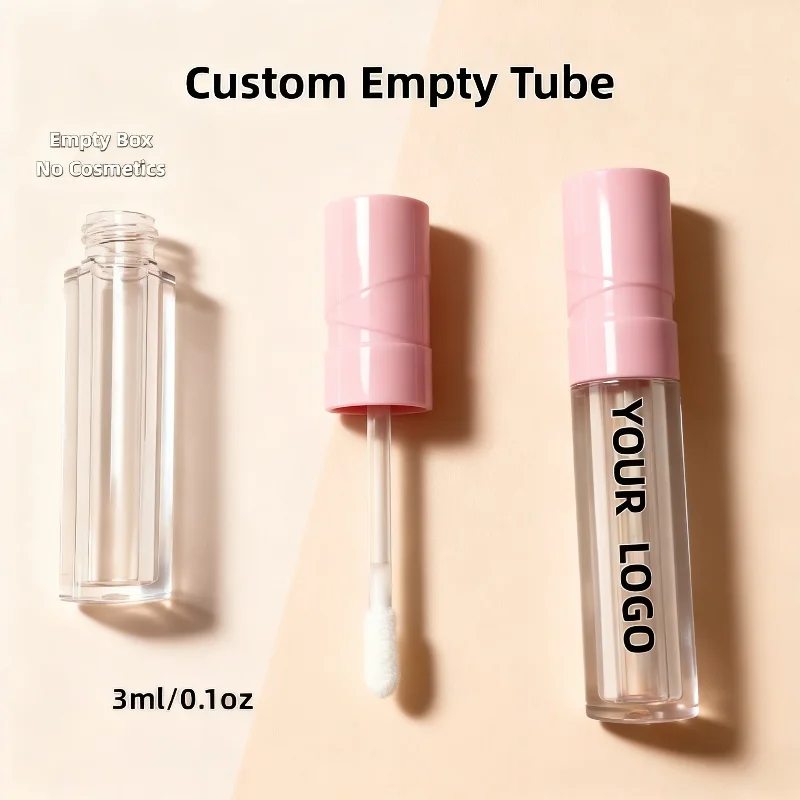 【ロゴカスタム】50個入り カスタマイズ可能 3ml ピンク テクスチャ加工 円形蓋 リップグロスチューブ プロ用美容パッケージツールに最適