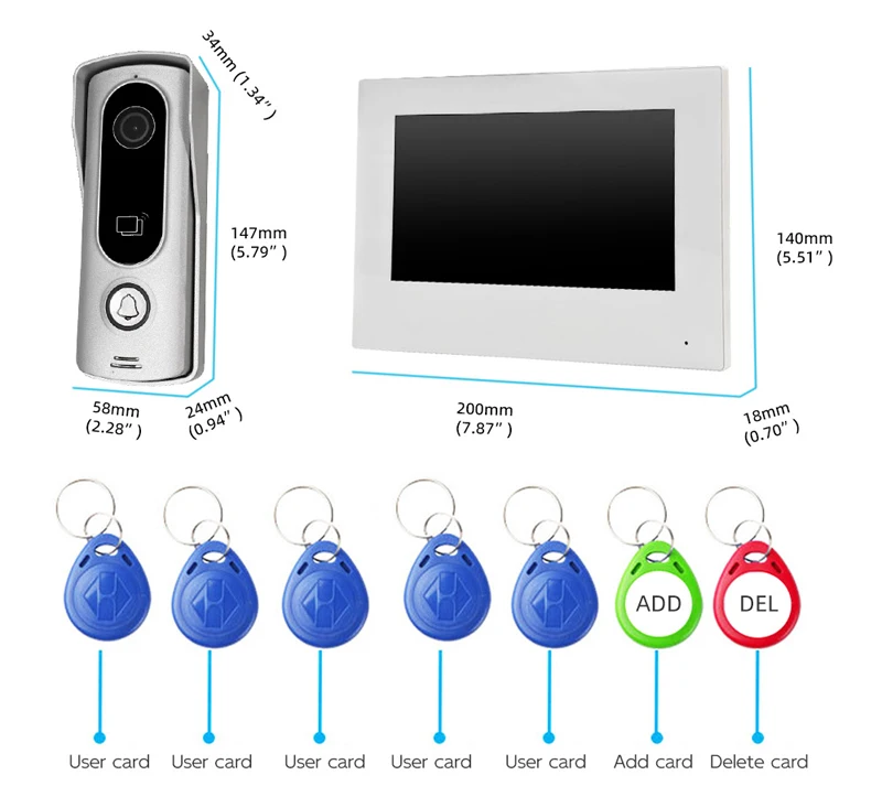 Tuya app 7 Polegada ips wifi vídeo porteiro telefone da porta de segurança em casa visor swipe cartão visual campainha 120 graus câmera da porta