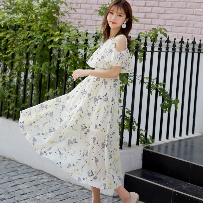 

Seaside holiday beach skirt 2023 summer new small fresh sweet floral chiffon dress