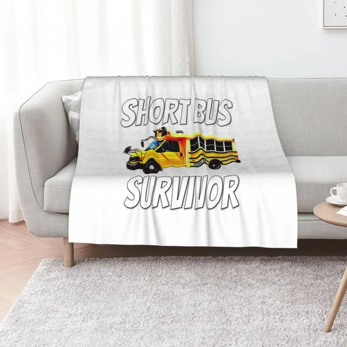 Short Bus, I Survived Riding the Short Bus, School Bus, Short Bus Rider Throw Blanket Fluffy Cozy Throw Blanket for Home Decor