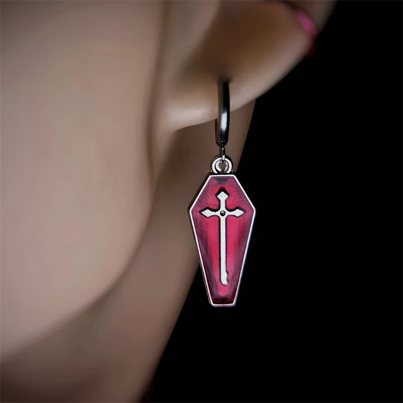 أقراط على شكل نعش قوطي، صليب مصاص دماء، إيمو، بديل، قوطي، قهوة، أقراط نسائية، أقراط رجالية، مجوهرات فاسق