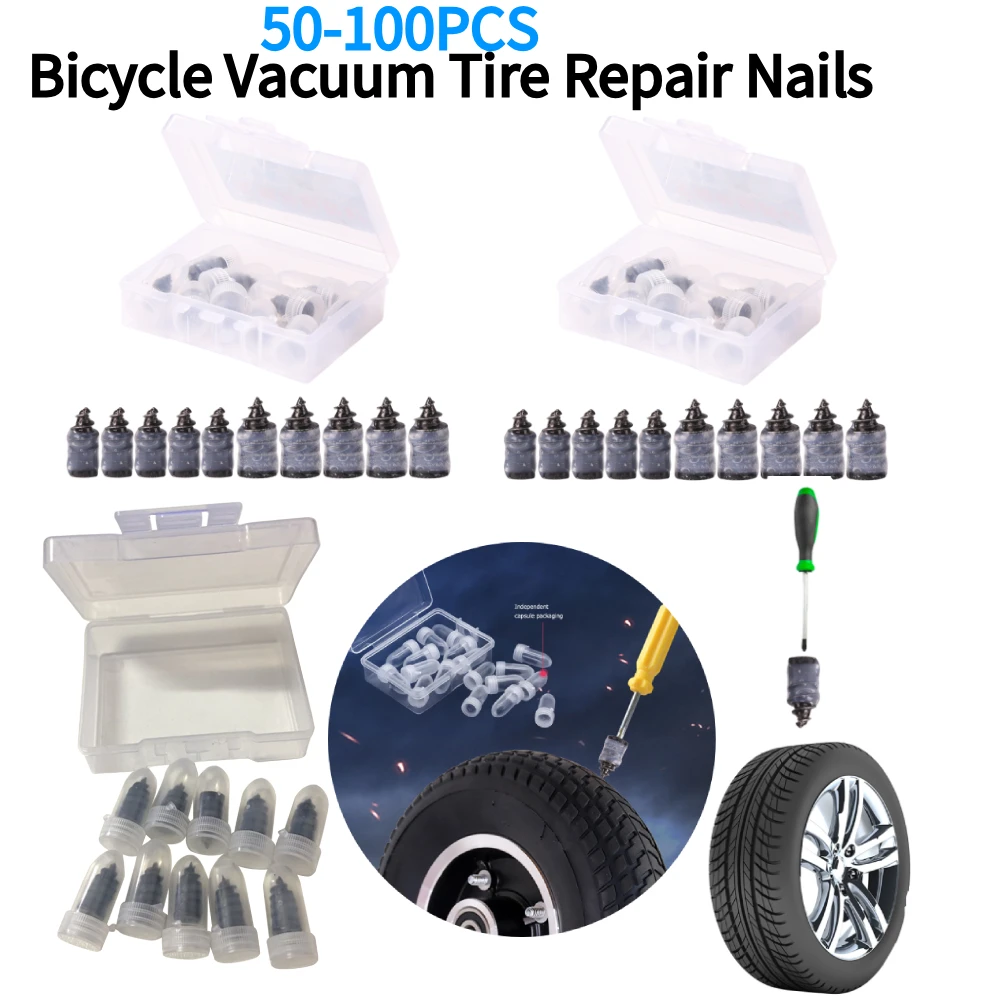 

50-100 шт., вакуумные гвозди для ремонта проколов велосипедных шин, мотоциклетные бескамерные резиновые гвозди для велосипедных автомобилей, электрические комплекты для ремонта автомобилей