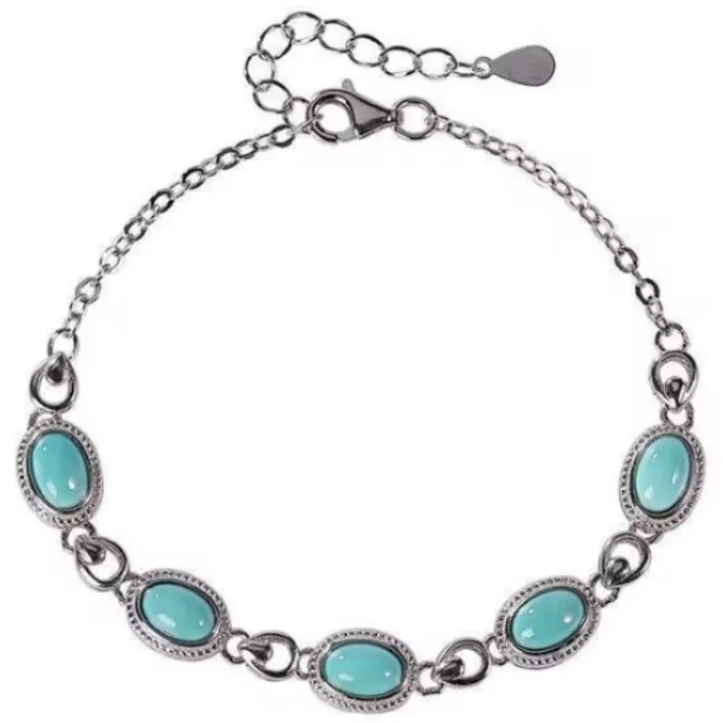 925 Sterling Silver Bracelets Turquoise Bracelet 18.5cm Bangles Free Expansion Elegant woman's Jewelry
