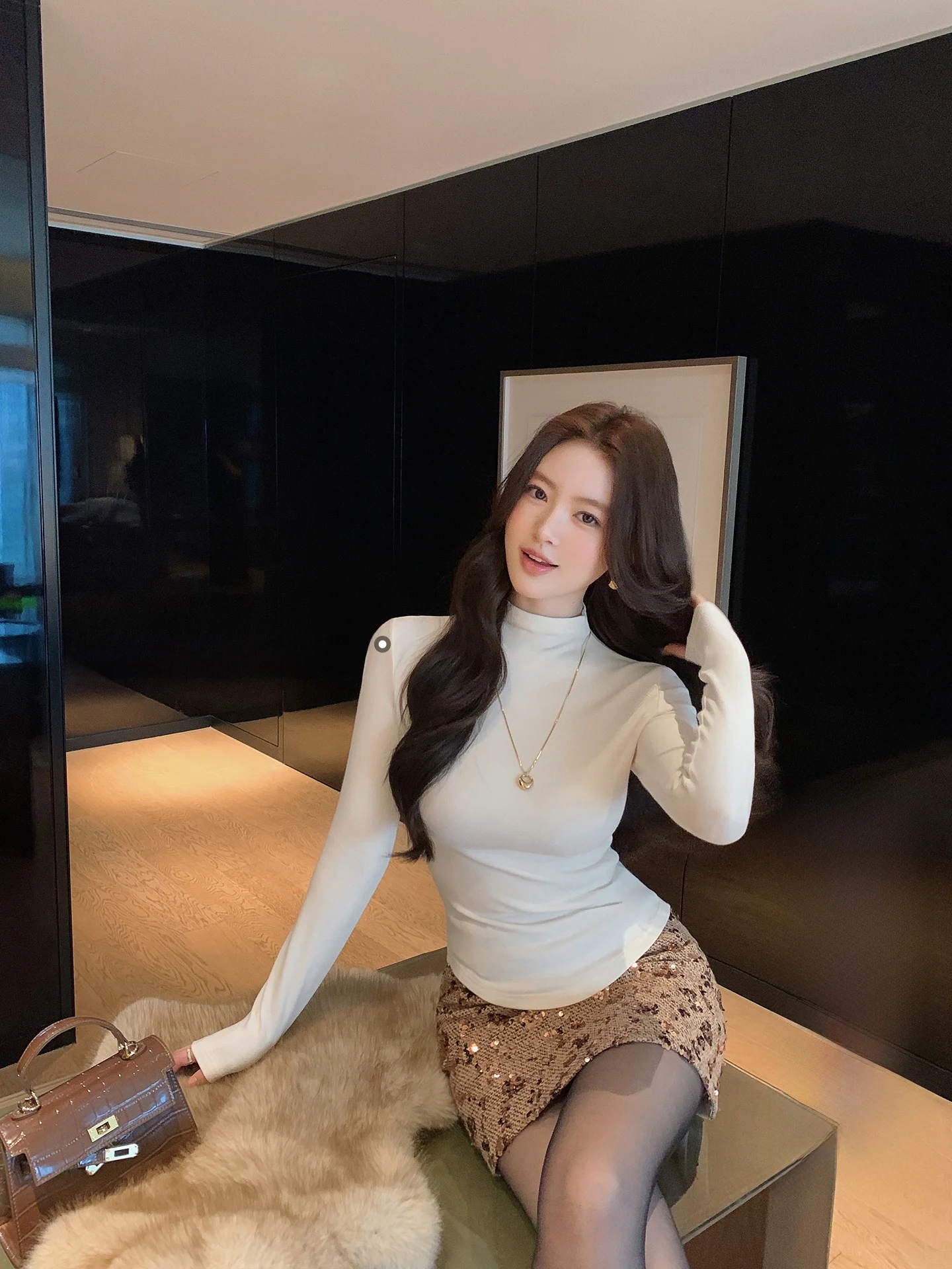 

Ms.Daoge Women's Slim Fit Long Sve Base irt f High Collar Knitted Top Soft Comfortable Breathable for Autumn Winter