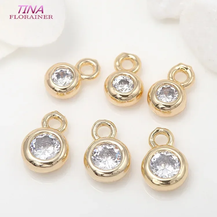 6PCS 4*7MM 5*8MM 14K Gold Color Plated Brass with Zircon Charms Pendants High Quality Diy Jewelry Accessories