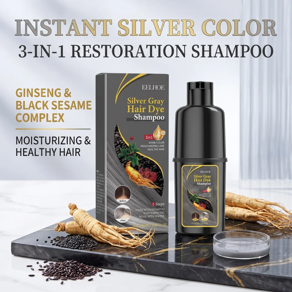 Silver Gray Hair Dye Shampoo 3 in 1 Gentle Hair Color Shampoo Moisturizing Shiny Smooth Long Lasting for Healthier Looking Hair - view 4