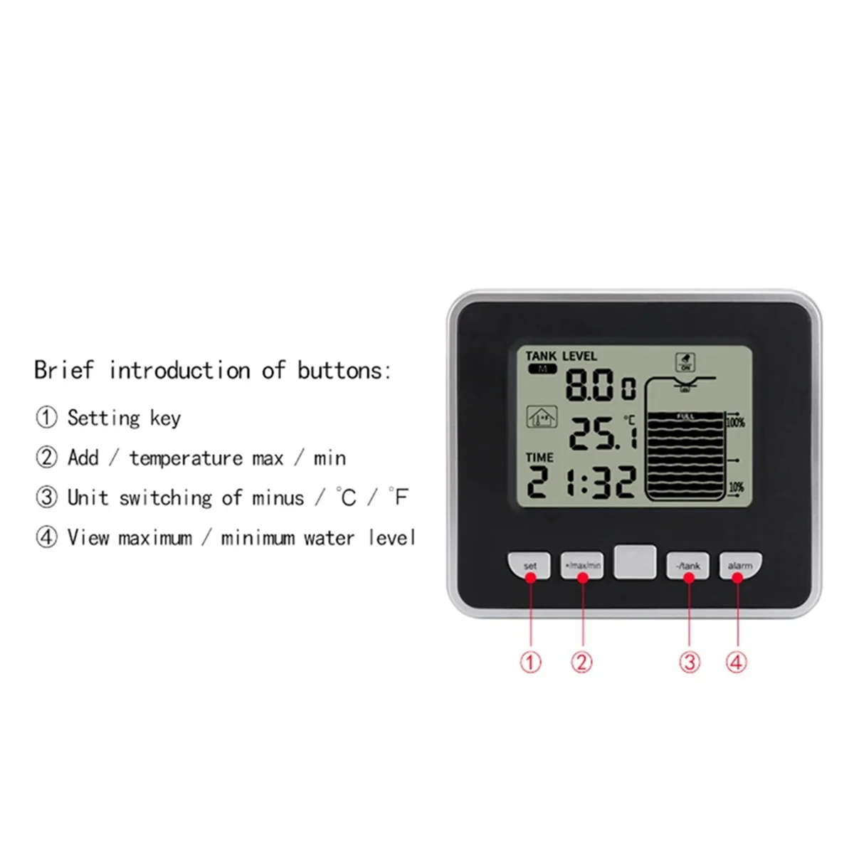 Compteur de niveau de liquide de réservoir d'eau sans fil ultrasonique avec Tempe outils de vente chaude alarme tery
