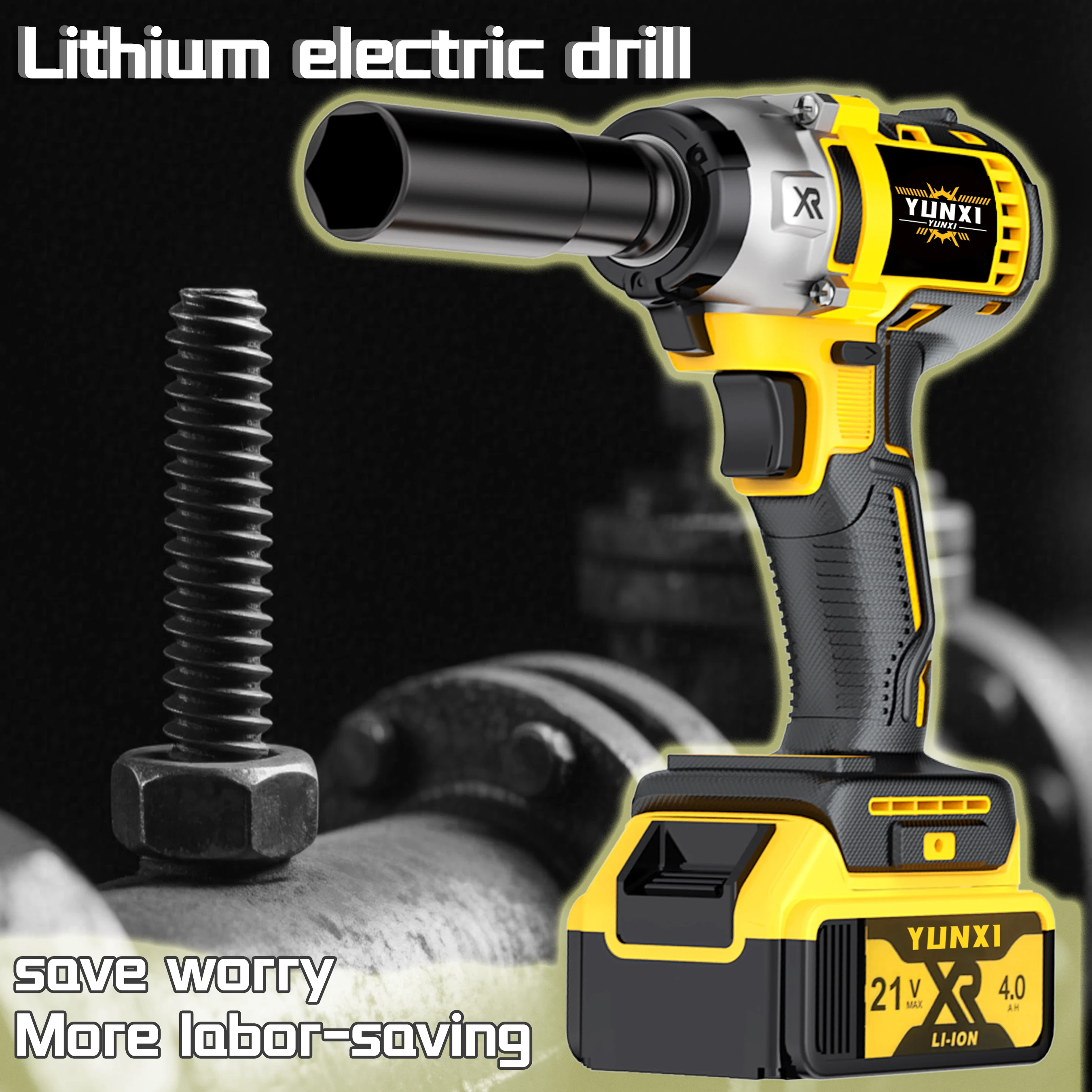 مفتاح ربط لاسلكي 21 فولت، مفتاح ربط عالي عزم دوران عالي، أدوات مجموعة مفاتيح ربط لاسلكية، مجهزة ببطارية 4000 مللي أمبير في الساعة، مضرب قابل لإعادة الشحن