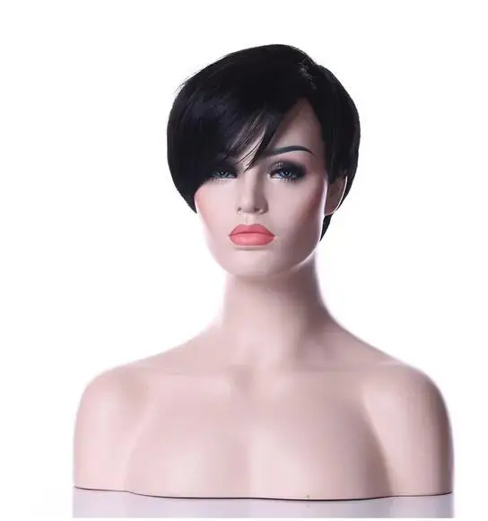 African American Wig Synthetic Hair Natural Black Short Straight Wigs for Black Women