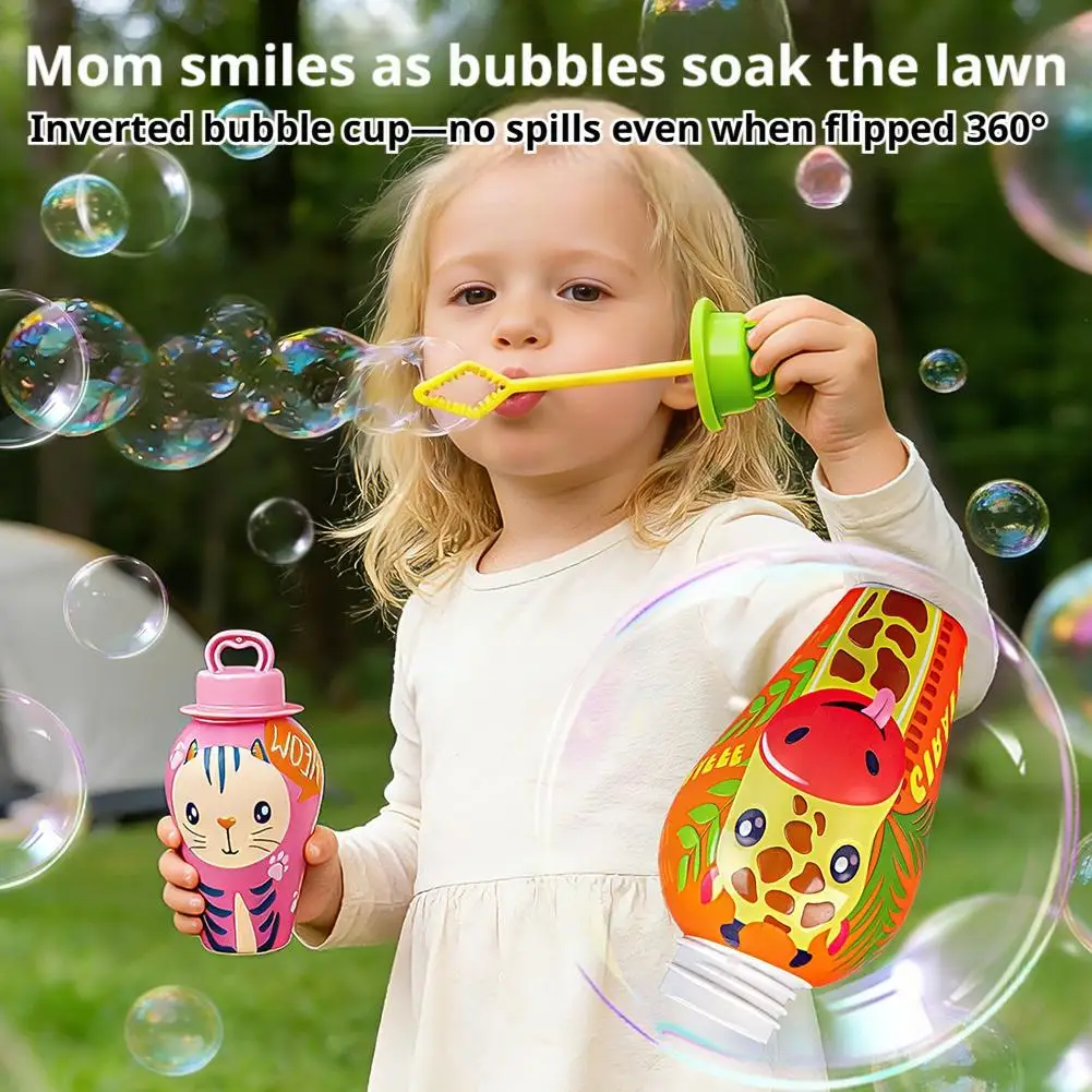 Bubble Cup Cartoon Style Anti Spill Bubble Bottle Upside Down No Leak Refillable Bubble Stick Portable Outdoor Toy For Kids Play