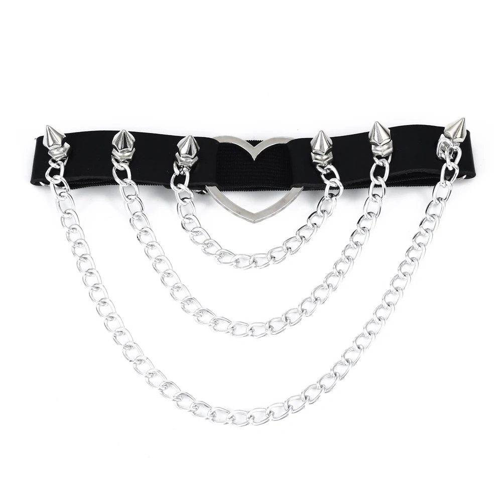 Thigh Chains for Women Leg Chain Black Leather Heart Spiked Garter Belt  Women's Body Jewelry Festival Rave Accessories