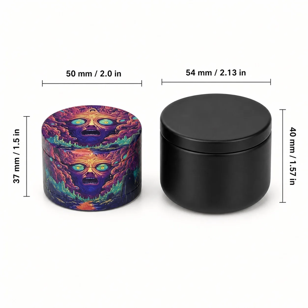 50mm Purple Surreal Face Zinc Alloy Herb Grinder Four Layer Manual Tobacco Mill with Black Storage Jar Set Smoking Accessories