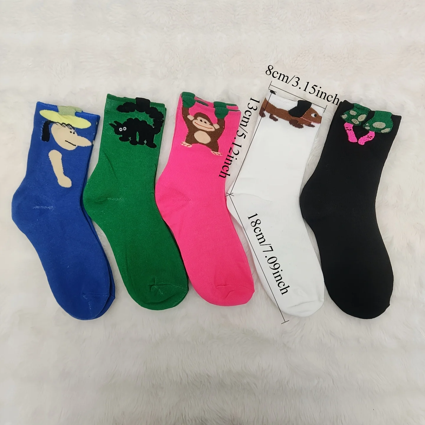 

5 pairs of Spring 3D Illustration Mid-Crew Socks - Unisex Breathable Cute Socks, Fashionable & Versatile Design