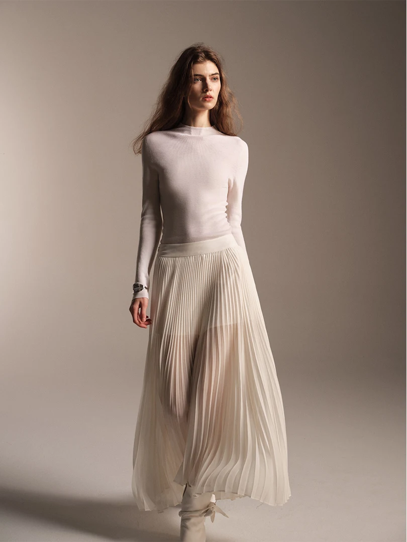 

Softself Autumn New Sle Women's Heavyweight Accordion Pleated Skirt High Waist French Sle Polyester Daily Wear